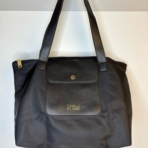 Cavalli Class Luxe Black Structured‎ Tote with Gold Accents